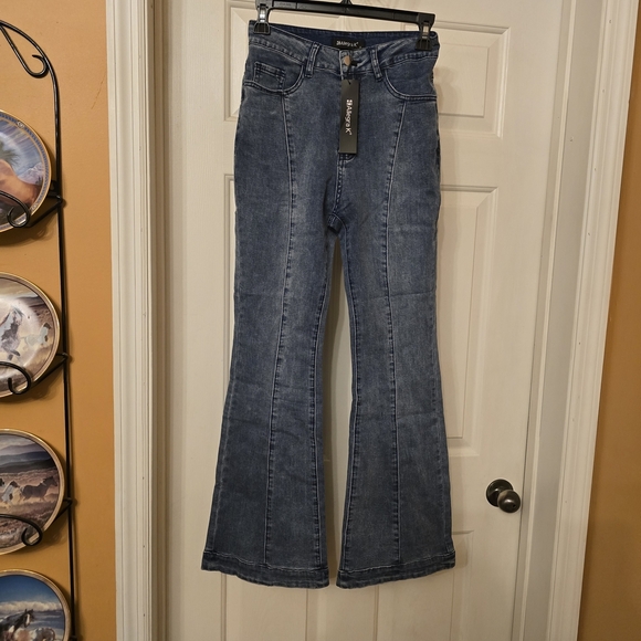 Allegra K Blue Flare Jeans - Picture 1 of 6